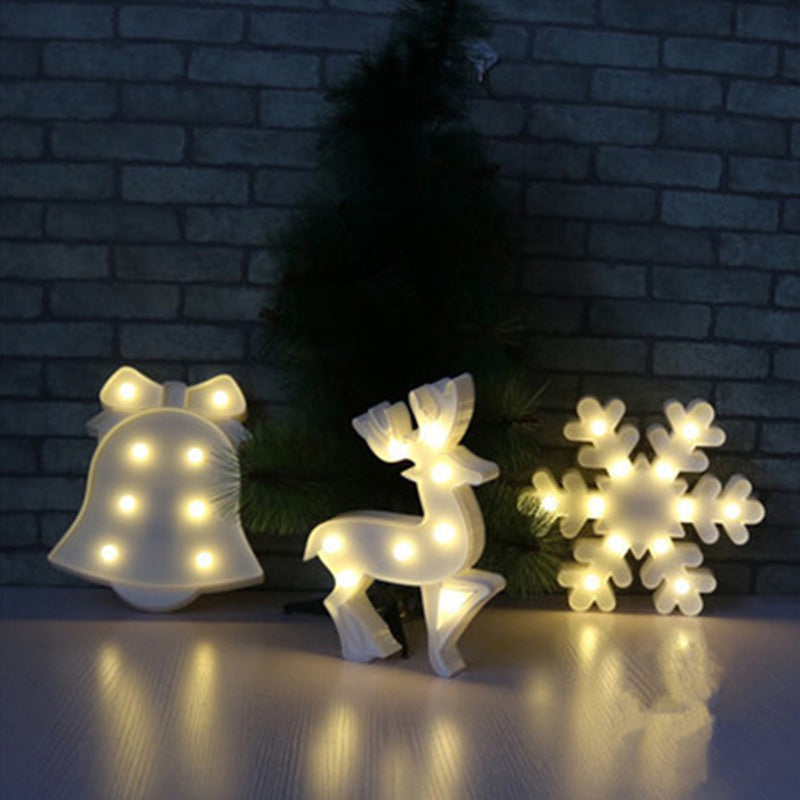 Frendorf | Weiße Weihnachts-Element Nachtbeleuchtung Moderner Stil Batterie LED Kunststoff Nachttischlampe