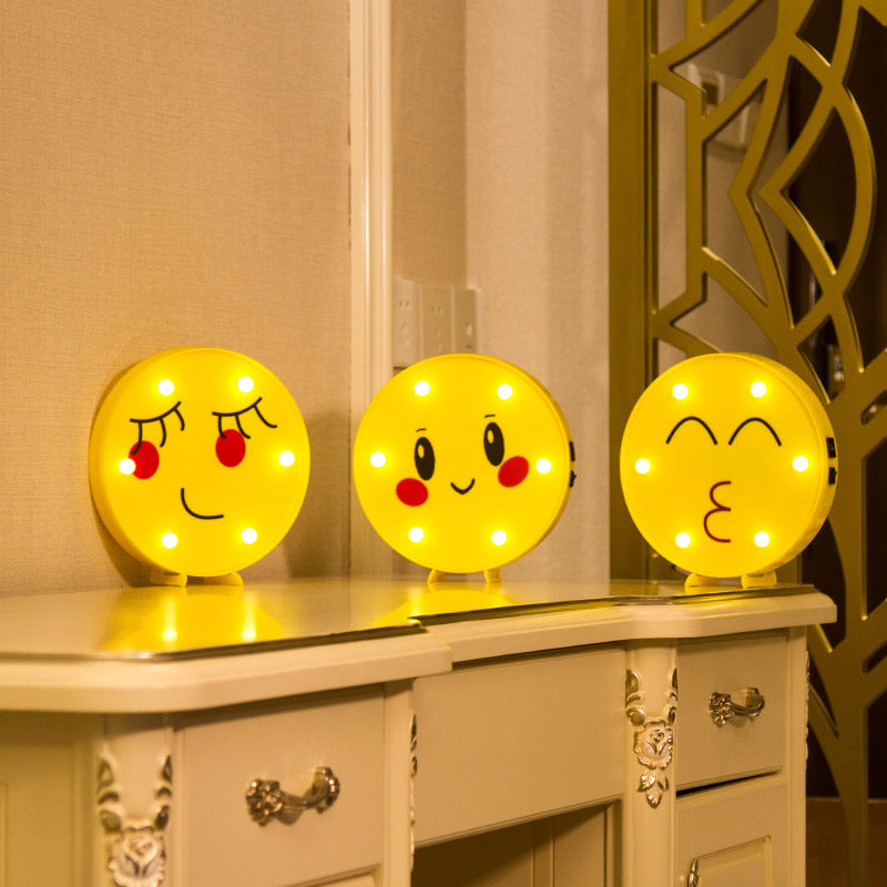 Frendorf | Lustige Emoji Ausdruck Wandlicht Moderner Kunststoff Batterie LED Gelbe Nachttischlampe