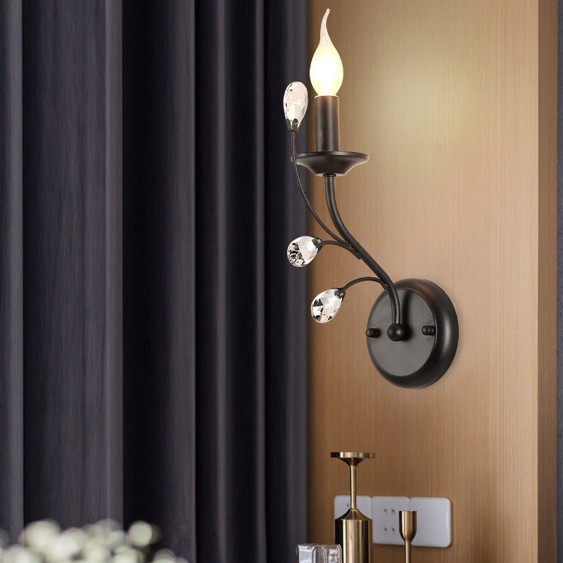 Metall Bogenarm Wandbeleuchtung Landhausstil 1 Kopf Wohnzimmer Wandlampe mit Kerze und Kristallverzierung