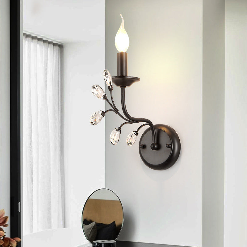 Metall Bogenarm Wandbeleuchtung Landhausstil 1 Kopf Wohnzimmer Wandlampe mit Kerze und Kristallverzierung
