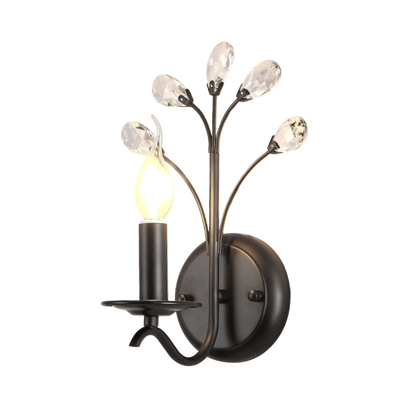Metall Bogenarm Wandbeleuchtung Landhausstil 1 Kopf Wohnzimmer Wandlampe mit Kerze und Kristallverzierung