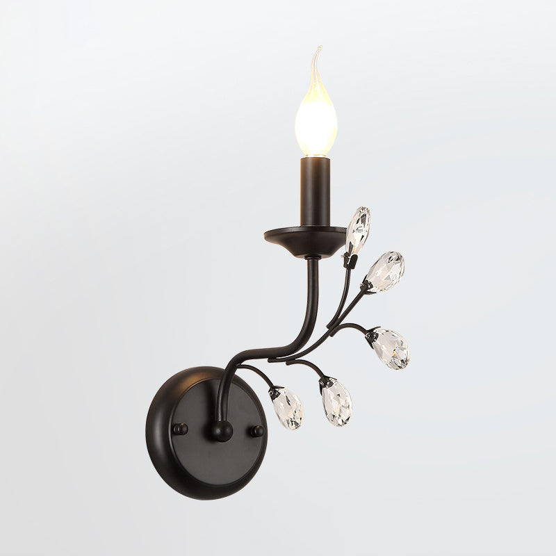 Metall Bogenarm Wandbeleuchtung Landhausstil 1 Kopf Wohnzimmer Wandlampe mit Kerze und Kristallverzierung