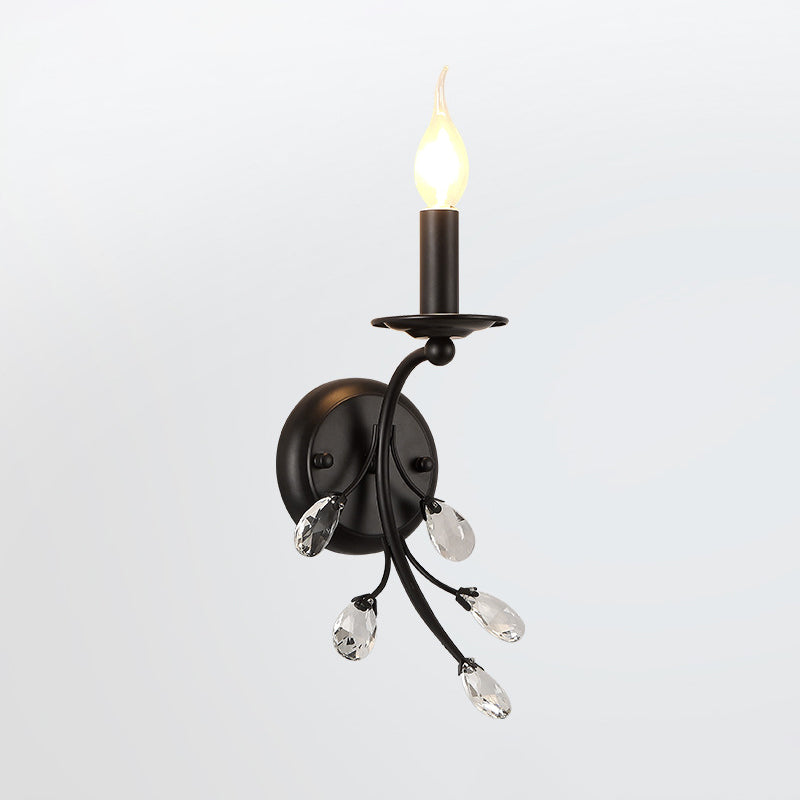 Metall Bogenarm Wandbeleuchtung Landhausstil 1 Kopf Wohnzimmer Wandlampe mit Kerze und Kristallverzierung