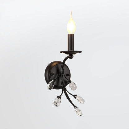 Metall Bogenarm Wandbeleuchtung Landhausstil 1 Kopf Wohnzimmer Wandlampe mit Kerze und Kristallverzierung