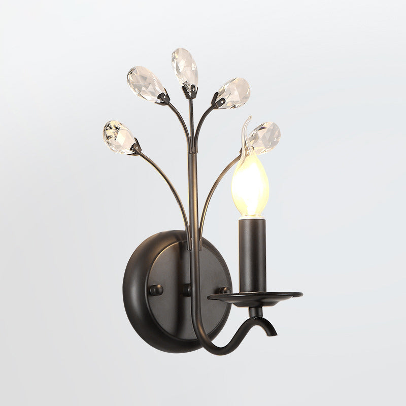 Metall Bogenarm Wandbeleuchtung Landhausstil 1 Kopf Wohnzimmer Wandlampe mit Kerze und Kristallverzierung