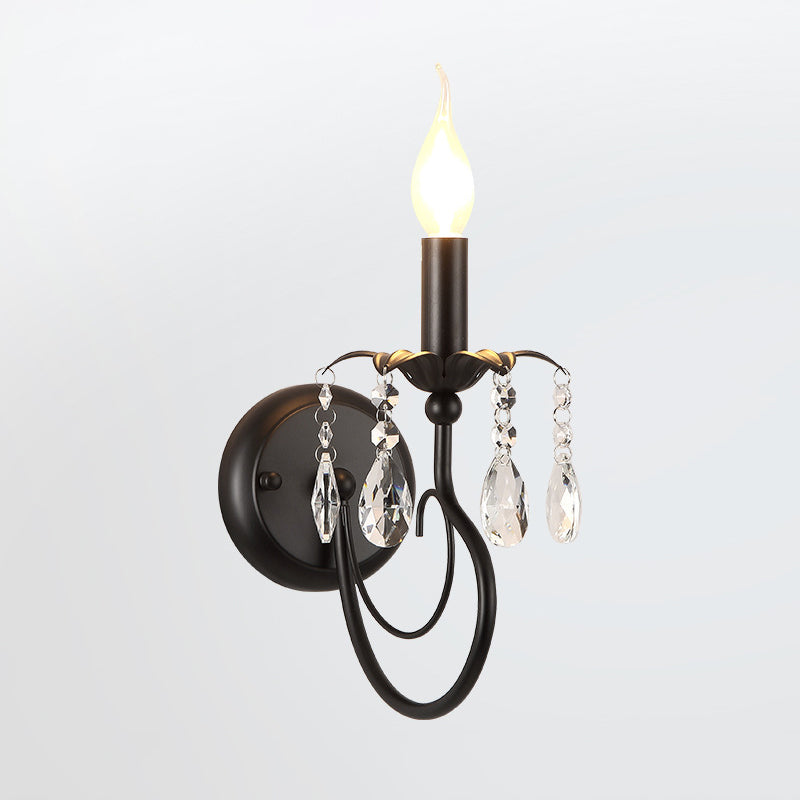 Metall Bogenarm Wandbeleuchtung Landhausstil 1 Kopf Wohnzimmer Wandlampe mit Kerze und Kristallverzierung