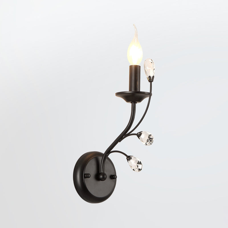 Metall Bogenarm Wandbeleuchtung Landhausstil 1 Kopf Wohnzimmer Wandlampe mit Kerze und Kristallverzierung