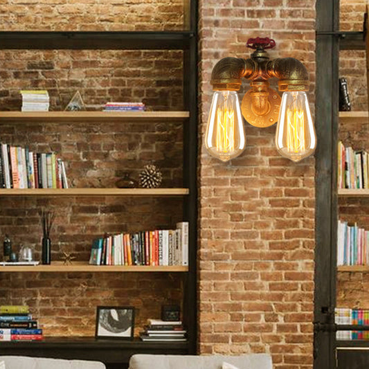Frendorf | Gekromde Pijp Metalen Wandverlichting Fabriek 2 Koppen Eetkamer Wandlamp Sconces in Roest met Ventiel Decoratie