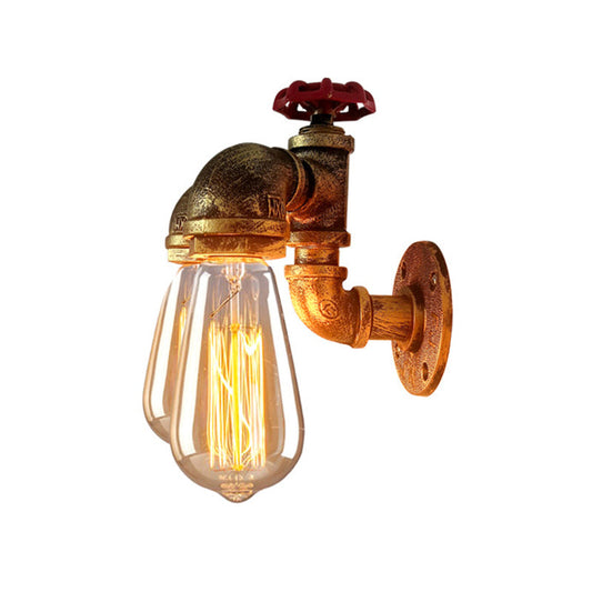 Frendorf | Gekromde Pijp Metalen Wandverlichting Fabriek 2 Koppen Eetkamer Wandlamp Sconces in Roest met Ventiel Decoratie
