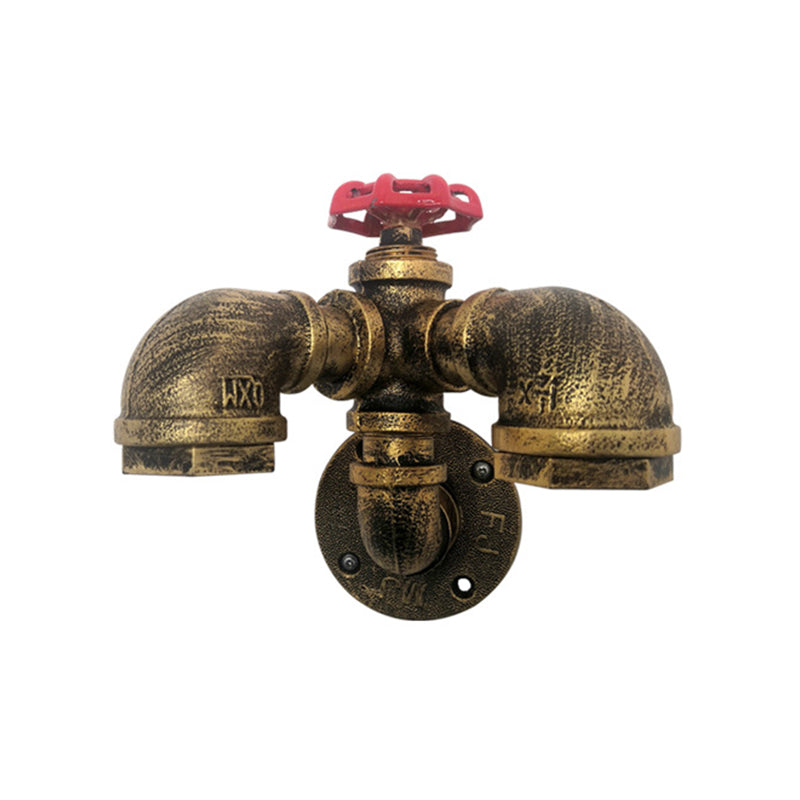 Frendorf | Gekromde Pijp Metalen Wandverlichting Fabriek 2 Koppen Eetkamer Wandlamp Sconces in Roest met Ventiel Decoratie