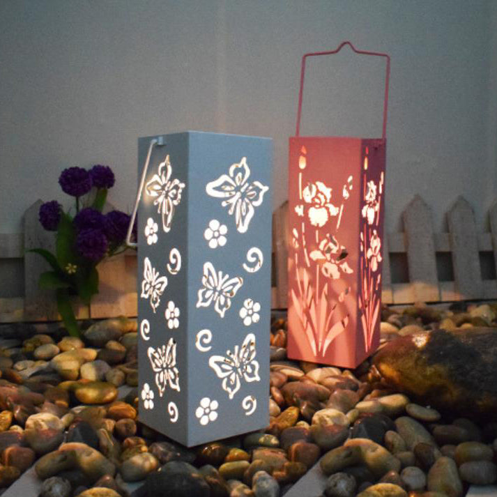 Solar Butterfly Rose Muster Hohle Säule LED Außen wasserdichte dekorative Lampe