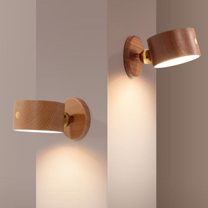 Einfache Holz USB wiederaufladbare Touch-Magnet LED Nachtlicht Wand Sconce Lampe