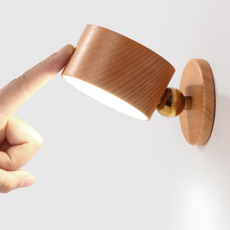 Einfache Holz USB wiederaufladbare Touch-Magnet LED Nachtlicht Wand Sconce Lampe