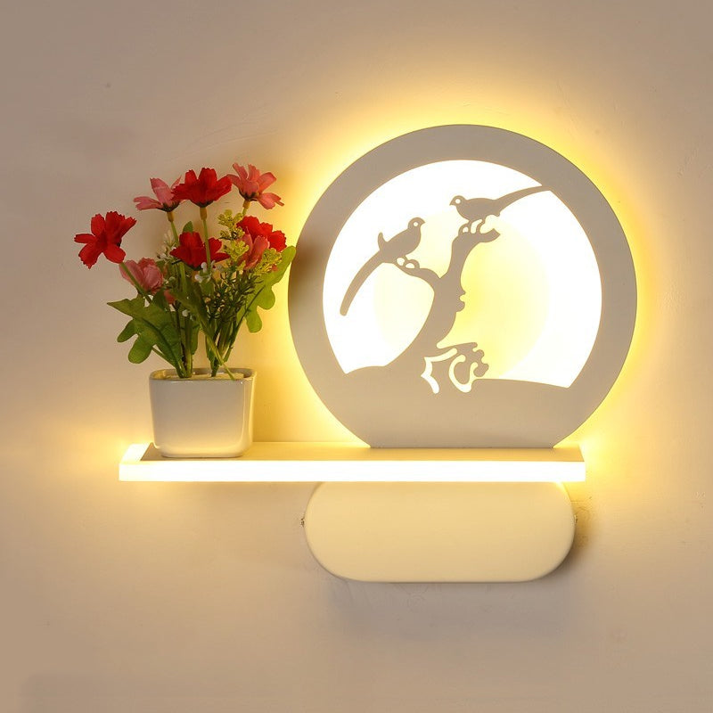 Frendorf | Studiekamer Big O Wandlamp met Plank Acryl Romantisch Witte Afwerking Sconcelicht