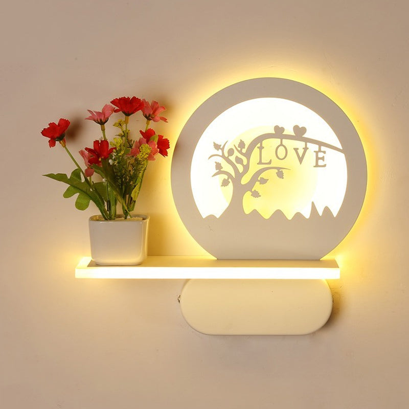 Frendorf | Studiekamer Big O Wandlamp met Plank Acryl Romantisch Witte Afwerking Sconcelicht