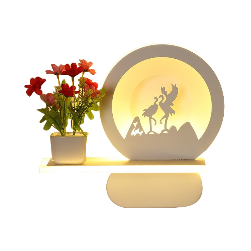 Frendorf | Studiekamer Big O Wandlamp met Plank Acryl Romantisch Witte Afwerking Sconcelicht