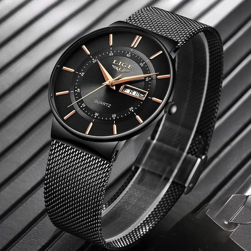Frendorf | Luxus Herren Ultra-Dünne Wasserdichte Edelstahl Quarz Uhr – Elegante Datumsanzeige Sport Armbanduhr