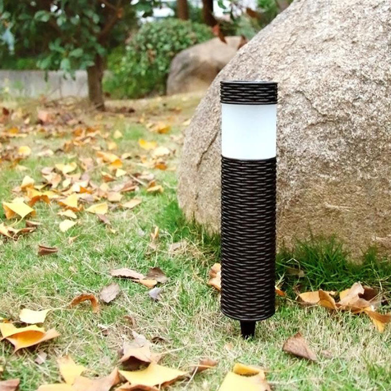 Outdoor Solar Rattan Zylindrisches LED Garten Rasen Boden Einbau Landschaftslicht
