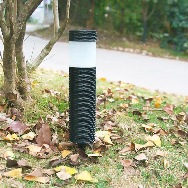 Outdoor Solar Rattan Zylindrisches LED Garten Rasen Boden Einbau Landschaftslicht