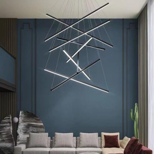 Frendorf | GeoLuma Nordic LED Kronleuchter | Geometrisches Linien-Design aus Eisen & Aluminium | 3-9 Flammen | Modern & Energieeffizient