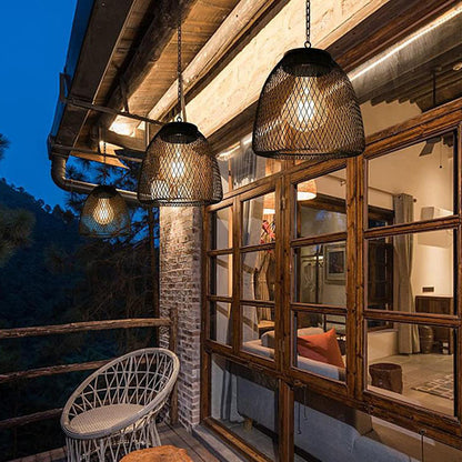 Frendorf | RustiCage Solar Hängelampe | Eisen- und Rattandesign | Wetterfest | LED Beleuchtung | Für Terrasse & Garten
