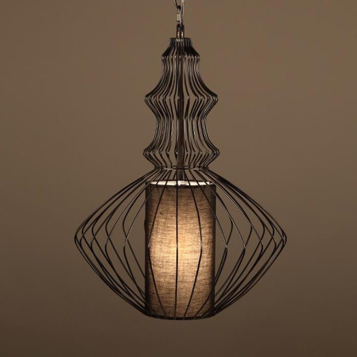 industrielle Käfig Eisen Stoff 1-Licht Pendelleuchte für das Wohnzimmer