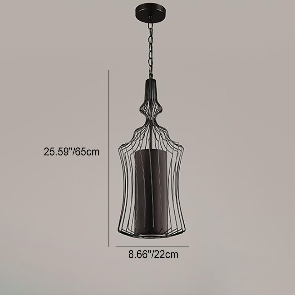 industrielle Käfig Eisen Stoff 1-Licht Pendelleuchte für das Wohnzimmer