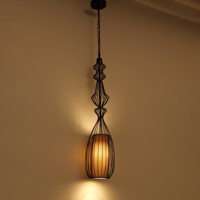 industrielle Käfig Eisen Stoff 1-Licht Pendelleuchte für das Wohnzimmer