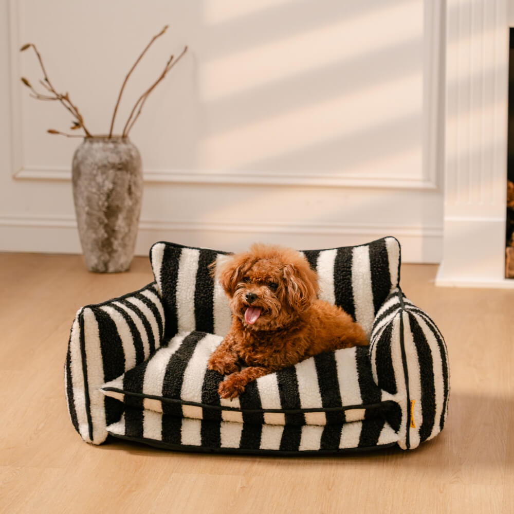 Bettdecke - Trendy gestreifte Kunstlammwolle doppellagiges Hunde- und Katzensofa-Bett