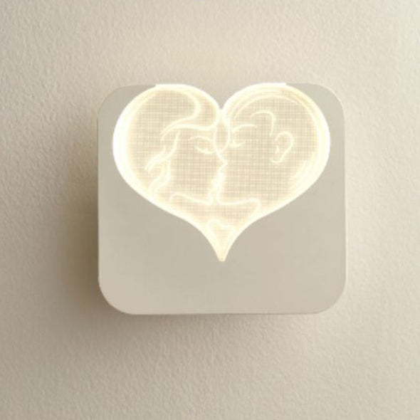Modern Simplicity Iron Acrylic Rectangular Four-Leaf Clover Square Love Heart LED Wall Sconce Lamp For Bedside