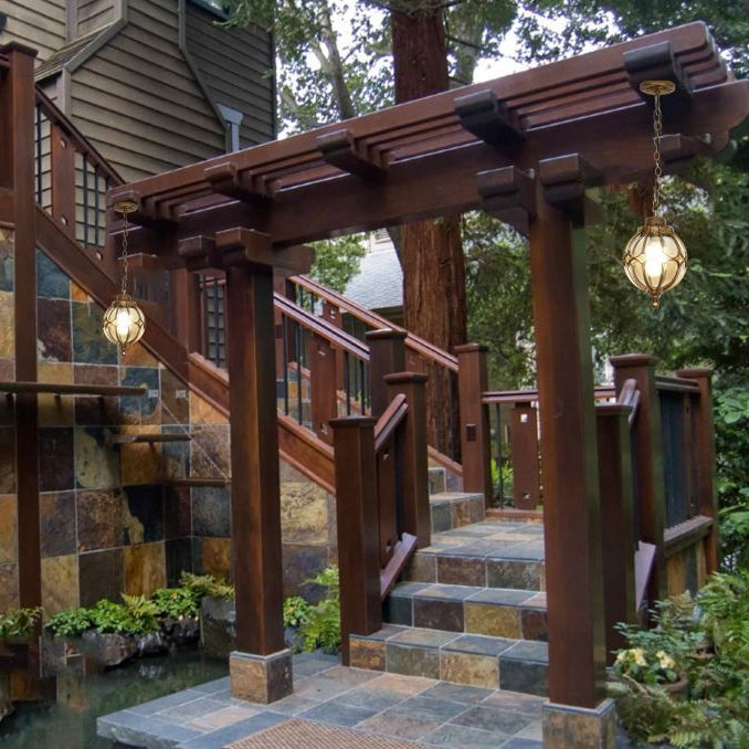 Frendorf | EuroLuxe Aluminium Pendelleuchte | Wasserdicht | Außenleuchte mit Glaskugel | Garten & Terrasse
