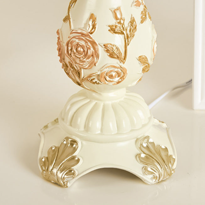 Frendorf | Vasora Europäische Tischlampe | Traditionelles Design | Vase aus Harz | Stoffschirm | Schlafzimmerbeleuchtung