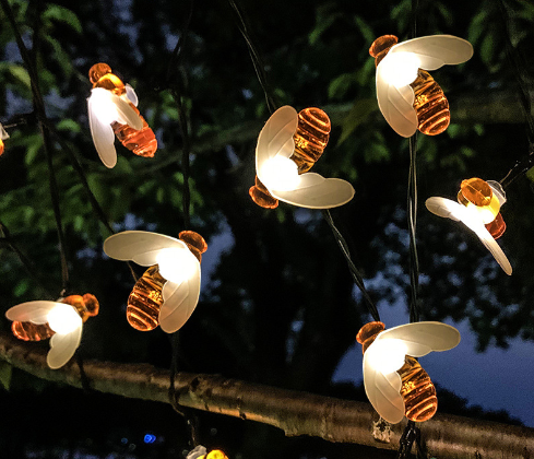 Frendorf | Moderne Art Deco wasserdicht Solar PVC Gummi Acryl Schnee Biene Ball Kristall Ball Tropfen LED Lichterkette Außenbeleuchtung für Garten