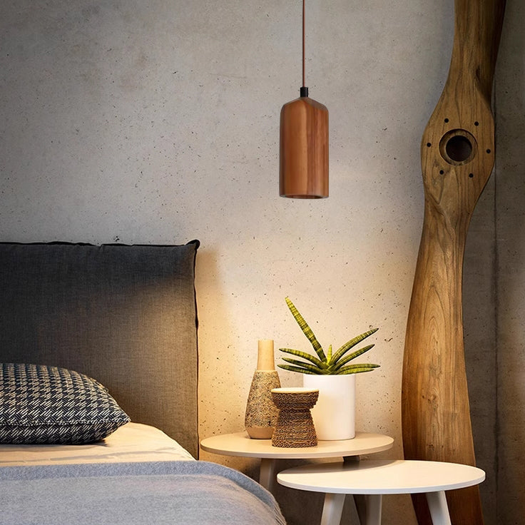 Frendorf | LumeWood Zylinder Pendelleuchte | Kleines Holzdesign | 1-Licht | Minimalistisches Design | Für Zuhause und Büro