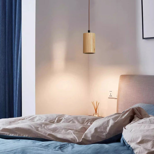 Frendorf | LumeWood Zylinder Pendelleuchte | Kleines Holzdesign | 1-Licht | Minimalistisches Design | Für Zuhause und Büro