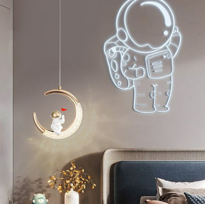Frendorf | AstroMoon Kinder LED Pendelleuchte | Kreatives Astronautendesign | Mondlicht | Stimmungsvolle Beleuchtung