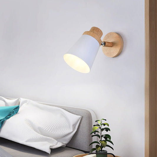 Frendorf | Barrel Wandlamp Sconces Minimalistisch Metaal 1-Kop Woonkamer Wandverlichtingsarmatuur met Houten Achterplaat