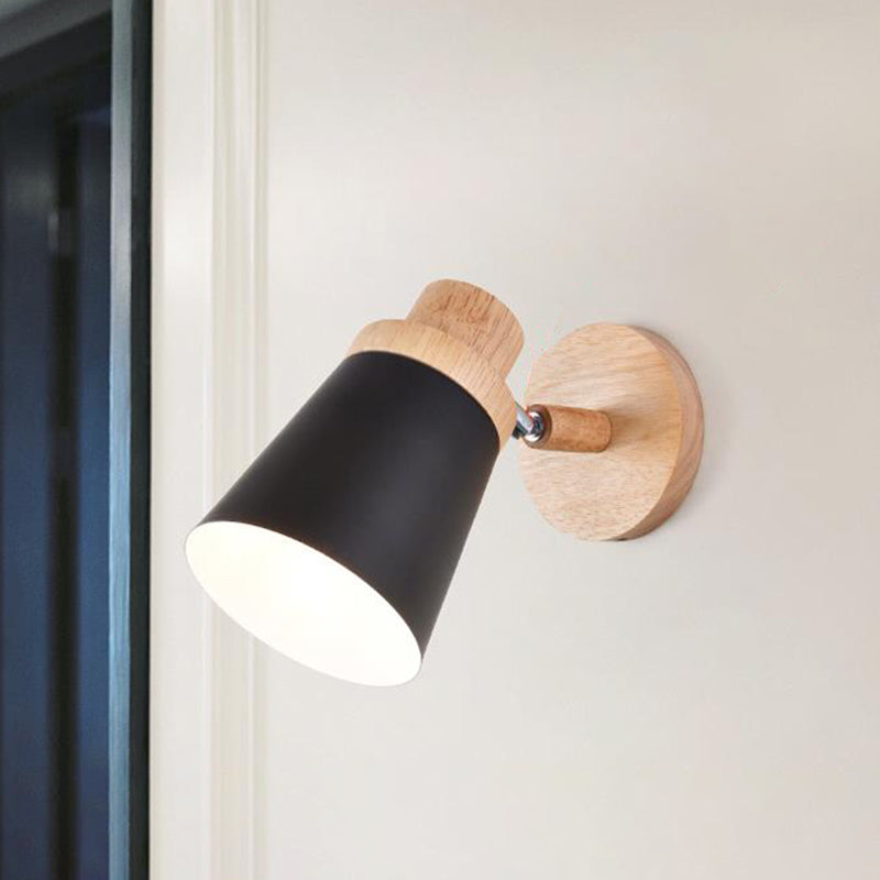 Frendorf | Barrel Wandlamp Sconces Minimalistisch Metaal 1-Kop Woonkamer Wandverlichtingsarmatuur met Houten Achterplaat