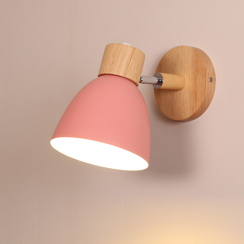 Frendorf | 1 Licht Korridor Wandlamp Fixture Macaron Houten Wand Gemonteerde Lamp met Koepel Aluminium Schaduw