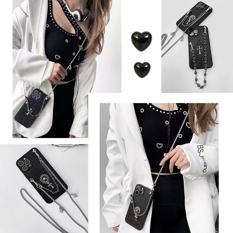 Frendorf | Multi-Chain Chrome Heart Full Wrap Schutz Crossbody Kettenetui für iPhone