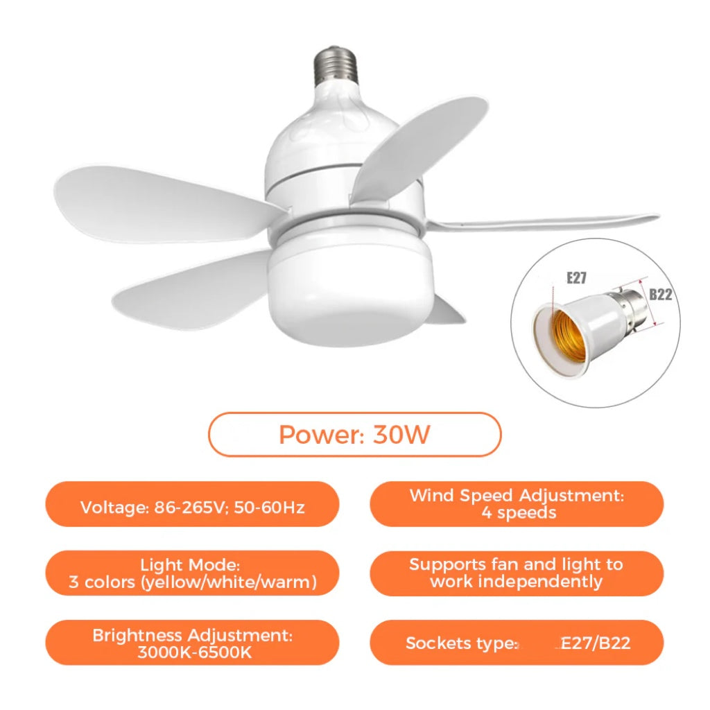 Frendorf | 2-in-1 LED Deckenventilator Licht mit Fernbedienung, E27/B22 Sockel