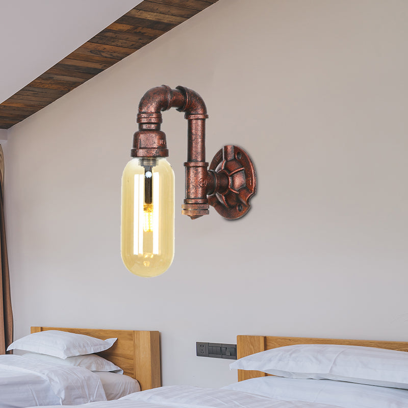 Frendorf | 1 Licht Amber Glas Wandlamp Industrieel Verweerd Koper Ovale Schaduw Slaapkamer Wandlamp Verlichting, 9.5"/10"/12" H