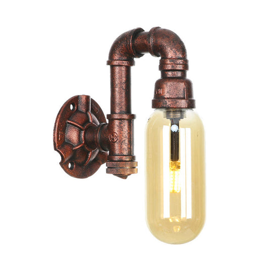 Frendorf | 1 Licht Amber Glas Wandlamp Industrieel Verweerd Koper Ovale Schaduw Slaapkamer Wandlamp Verlichting, 9.5"/10"/12" H
