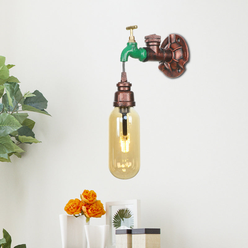 Frendorf | 1 Licht Amber Glas Wandlamp Industrieel Verweerd Koper Ovale Schaduw Slaapkamer Wandlamp Verlichting, 9.5"/10"/12" H