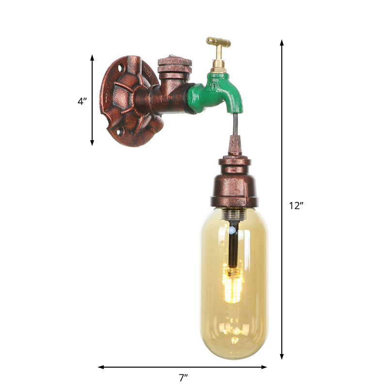 Frendorf | 1 Licht Amber Glas Wandlamp Industrieel Verweerd Koper Ovale Schaduw Slaapkamer Wandlamp Verlichting, 9.5"/10"/12" H