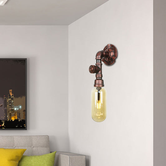 Frendorf | 1 Licht Amber Glas Wandlamp Industrieel Verweerd Koper Ovale Schaduw Slaapkamer Wandlamp Verlichting, 9.5"/10"/12" H