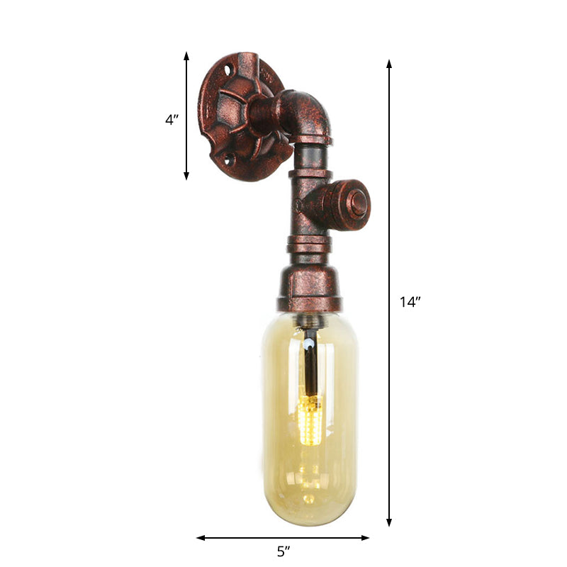 Frendorf | 1 Licht Amber Glas Wandlamp Industrieel Verweerd Koper Ovale Schaduw Slaapkamer Wandlamp Verlichting, 9.5"/10"/12" H