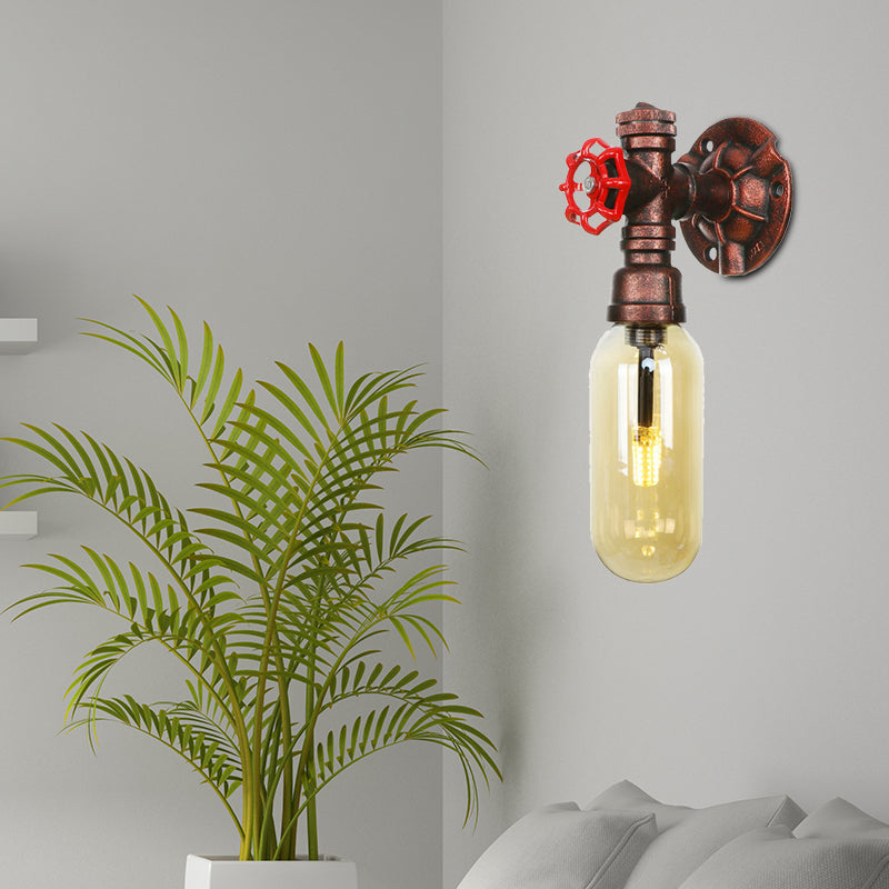 Frendorf | 1 Licht Amber Glas Wandlamp Industrieel Verweerd Koper Ovale Schaduw Slaapkamer Wandlamp Verlichting, 9.5"/10"/12" H