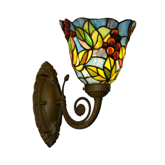 Frendorf | Bell Wandleuchte 1 Licht Buntglas Tiffany Stil Wandleuchte mit Traubenmuster in Bronze