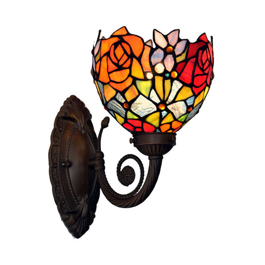Frendorf | Wandlamp Bowl Mediterrane Handgesneden Glas 1-Licht Zwarte Bloemmotief Wandgemonteerde Licht